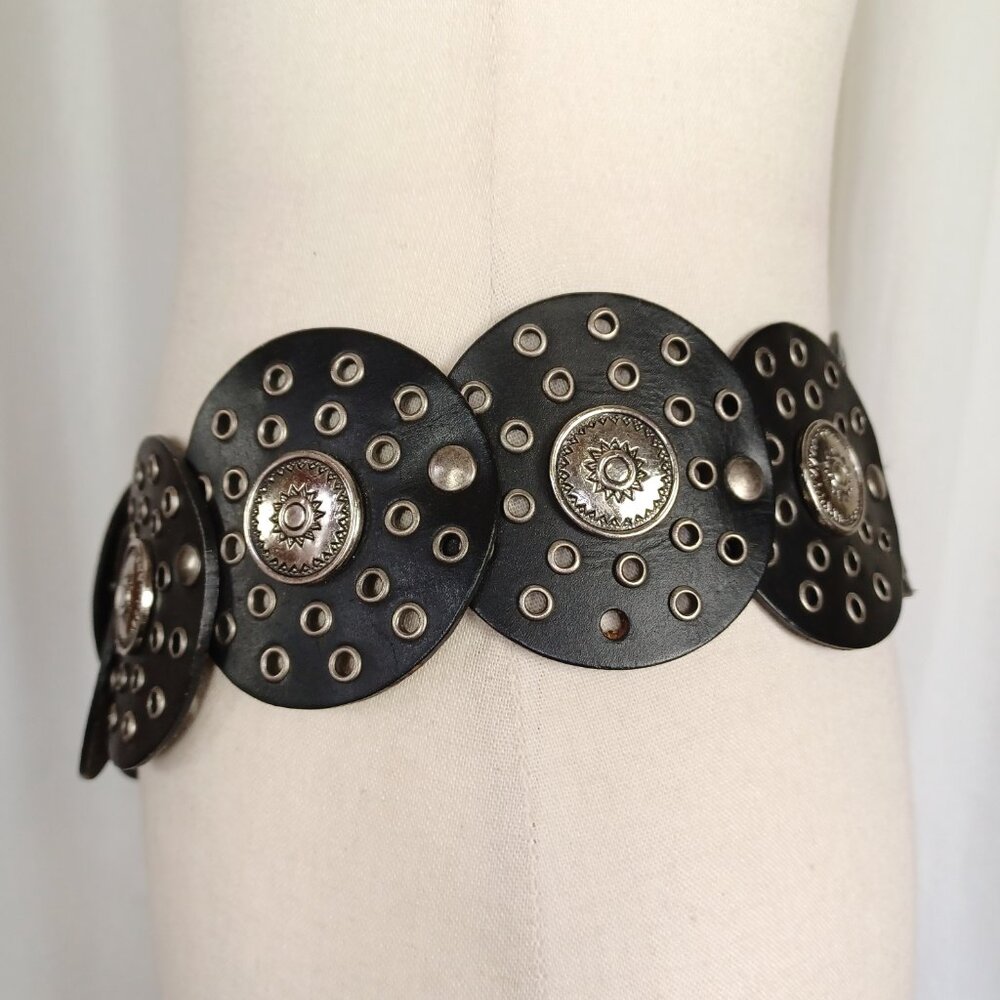 Genuine Leather Disc Belt, 40", Black & Silver - Picture 3 of 7
